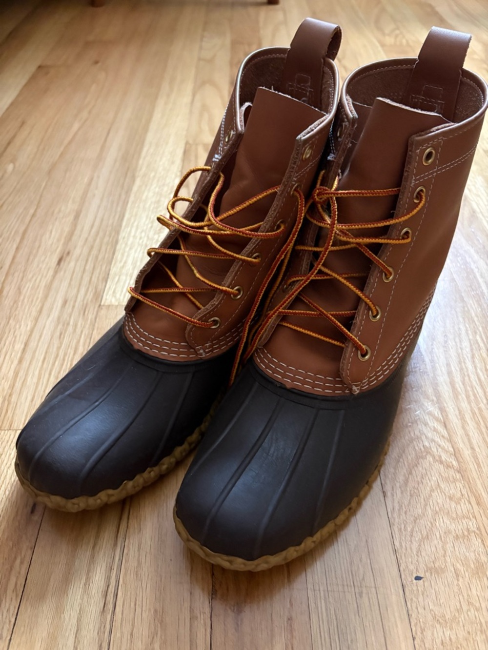 L.L. Bean Brown Leather and Black Rubber Duck Boots